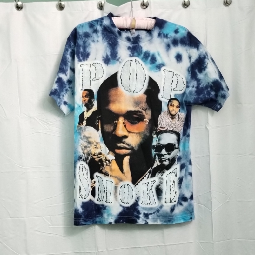 Pop Smoke Blue Tie-Dye Graphic T-Shirt
